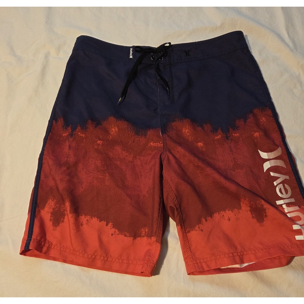 Hurley Board Shorts Mens 36 Red Navy Swim Trunks Surf Beach 22" Recycled